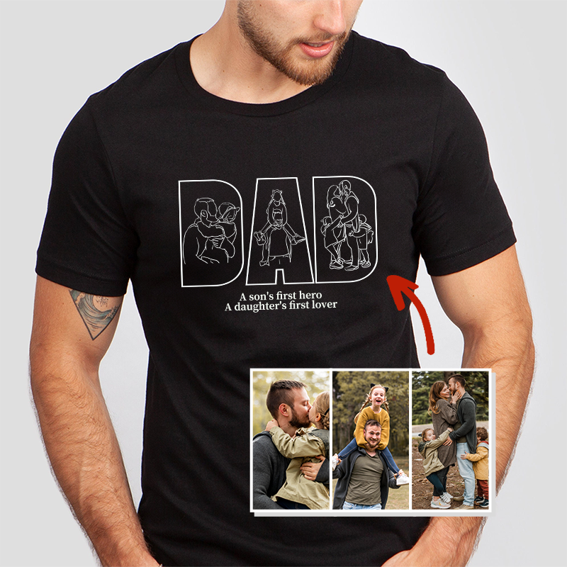 Personalized T-shirt Embroidered Custom Photos with Dad Pattern Design Perfect Gift for Father's Day