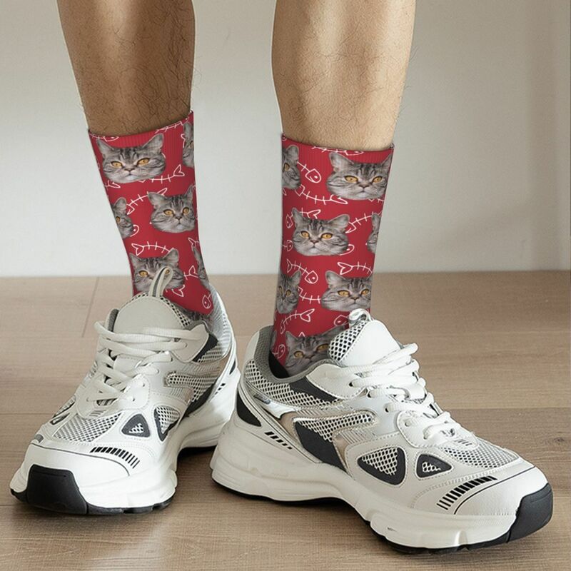 Personalized Fish Bones Printed Face Socks with Pet Pictures Added for Pet Lover