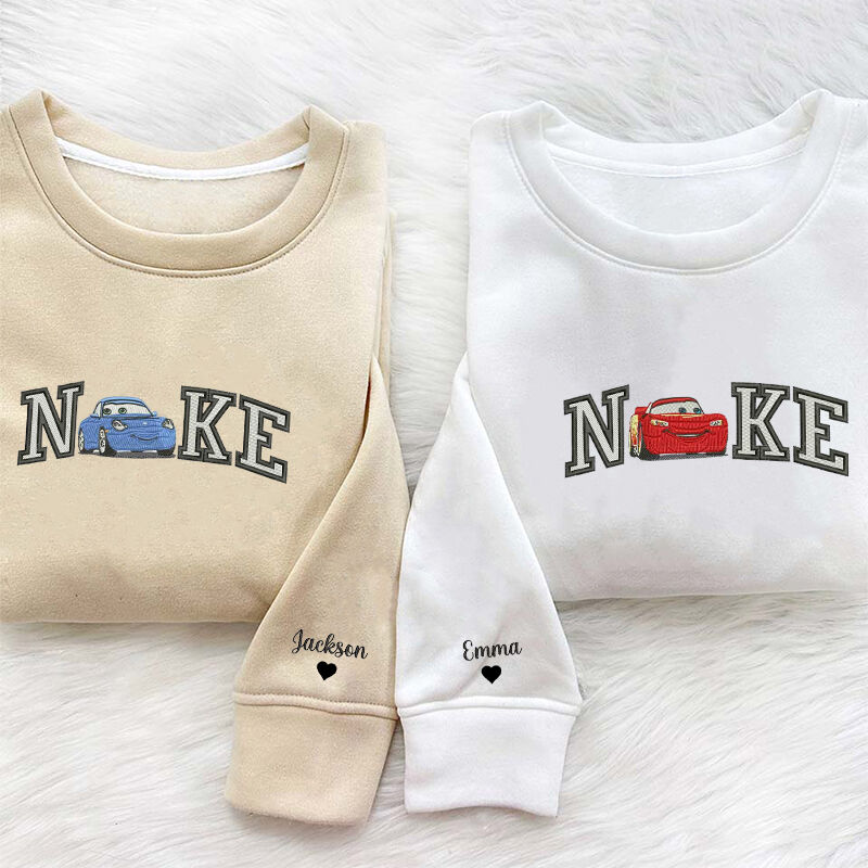 Sweat personnalisé broderie Cars Mcqueen et Sally Couple Design Cadeau parfait pour les amoureux