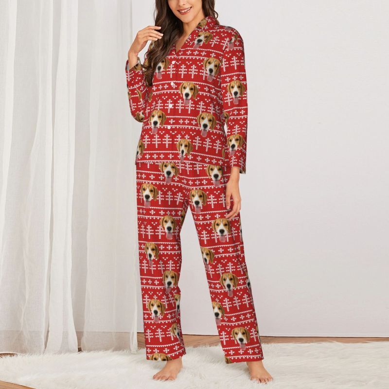 Personalized Pajamas Custom Pet Photo Festive Red Stripes Design Christmas Gift for Pet Lovers