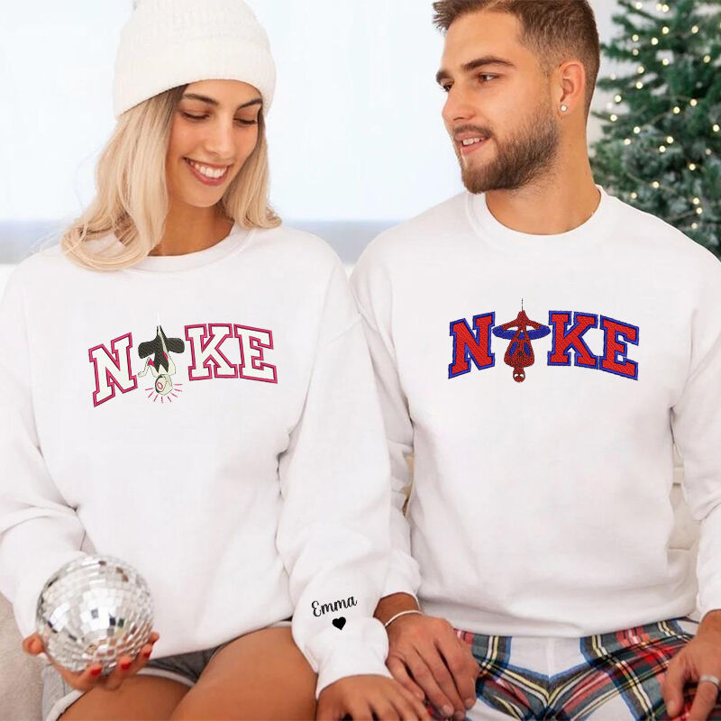 Personalized Sweatshirt Embroidered The Spider Couple Design Attractive Valentine's Day Gift for Lovers
