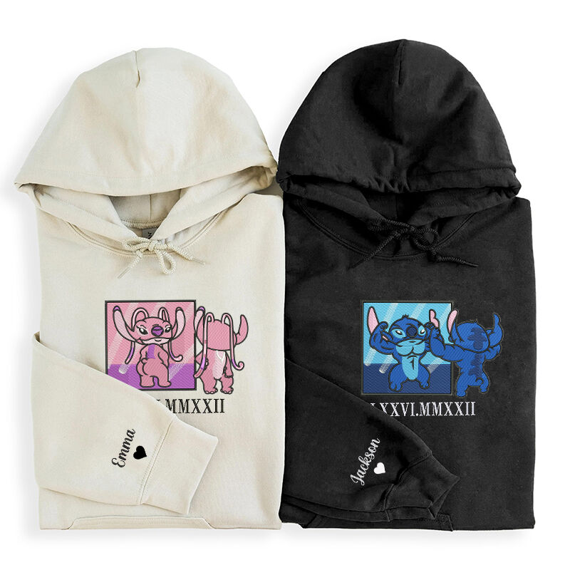 Personlig hoodie Brodert Stitch og Angel Gym-trening-design Stor gave til fitnesspar