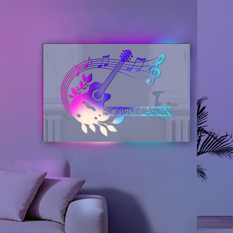 Personalisiertes Spiegel-Lampen Mit Individuellem Namen Und Gitarren-Muster Für Musik-Liebhaber
