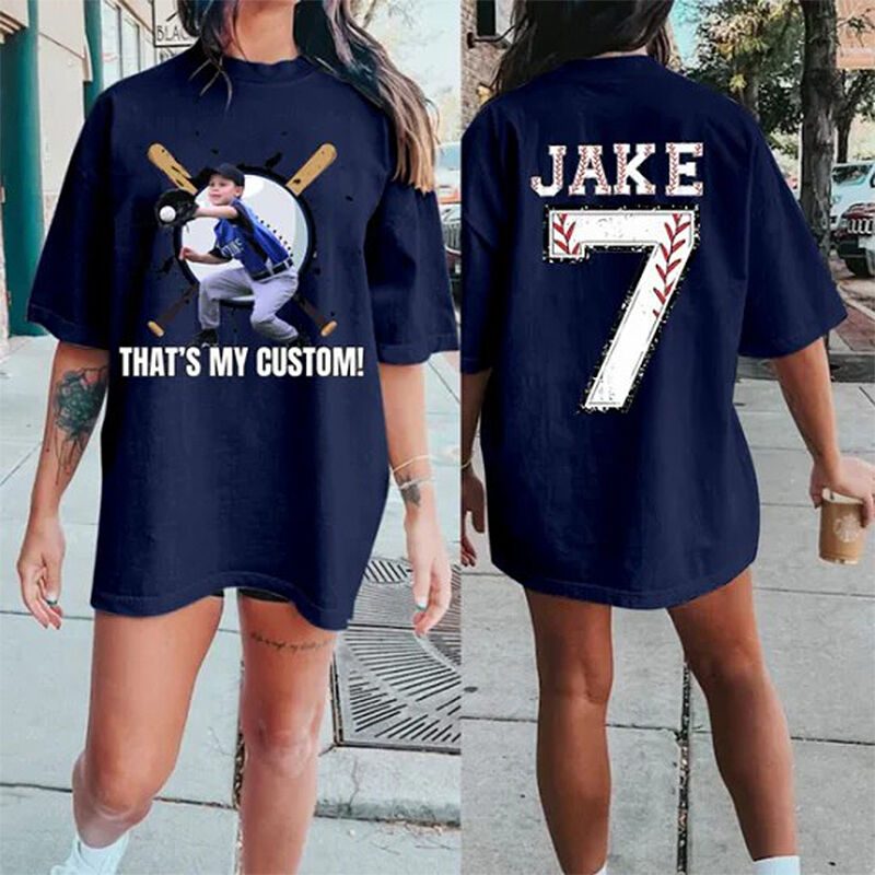 Personalized T-shirt That's My Boy Custom Photo Baseball Pattern Design Perfect Baseball Mom Gift