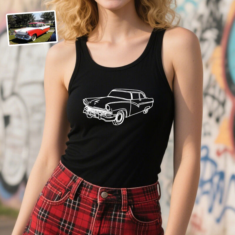 Personalized Tank Top Custom Car Photo Cool Outline Design Attractive Gift for Car Lovers