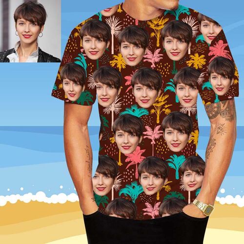 T-Shirt Personalizzate con Volto Stile Hawaiano Alberi Multicolori