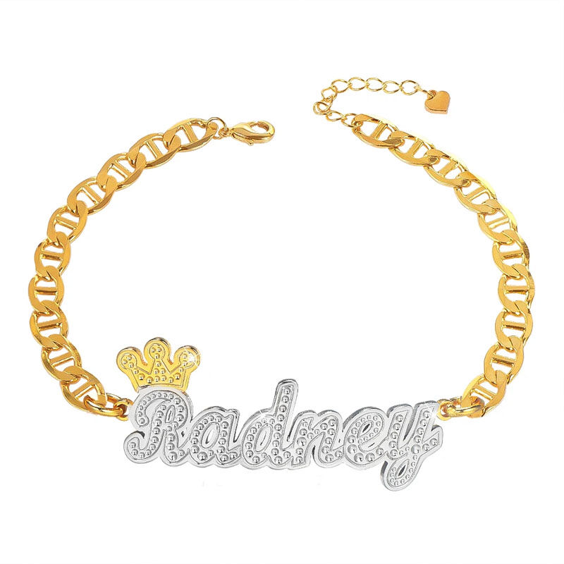 Crown Two Tone Personalized Custom Name Bracelet
