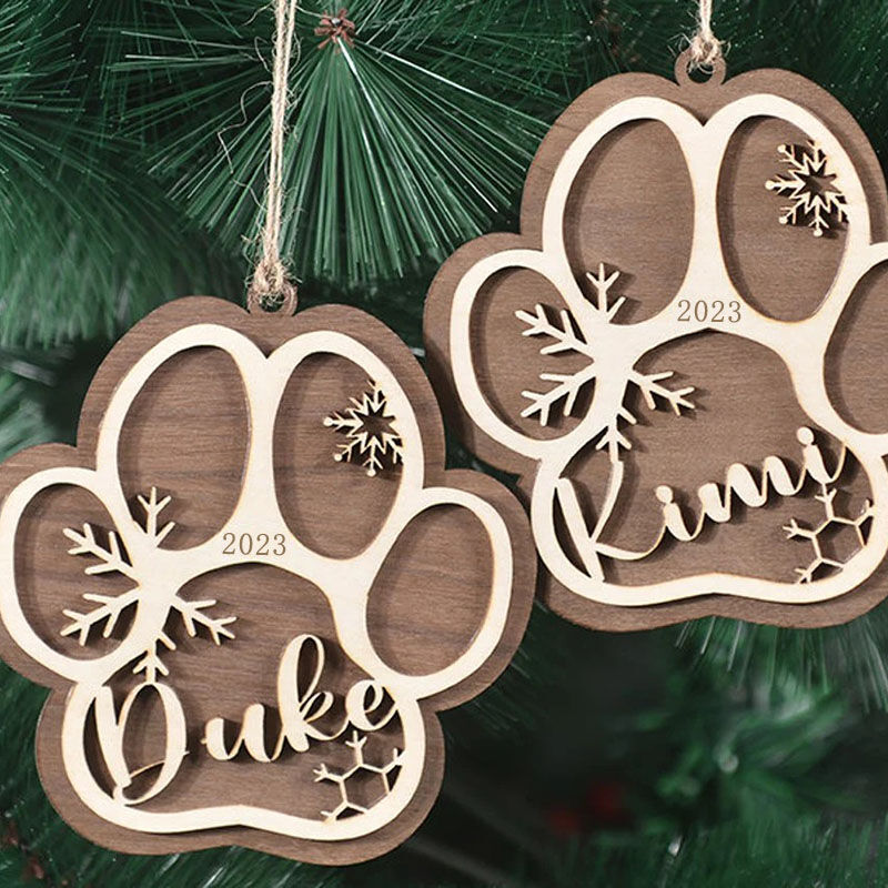 Ornamento navideño personalizado de nombre en madera con copo de nieve para árbol de navidad