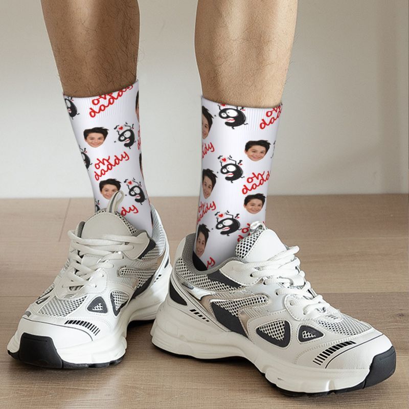 Customizable Face Socks with Monster Printed Add Child’s Photo for Dad