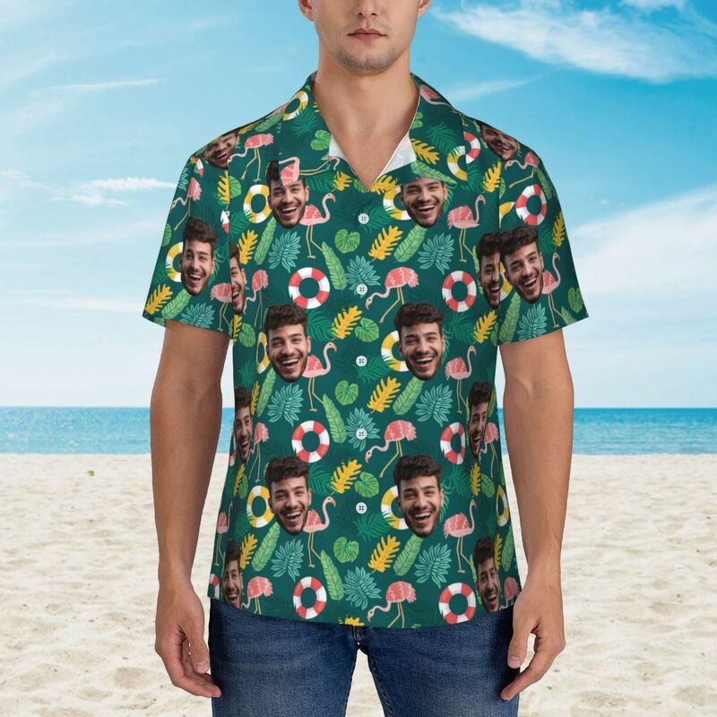 Custom Hawaiian Shirts Add Face Photo Tropical Vacation Shirts for Him