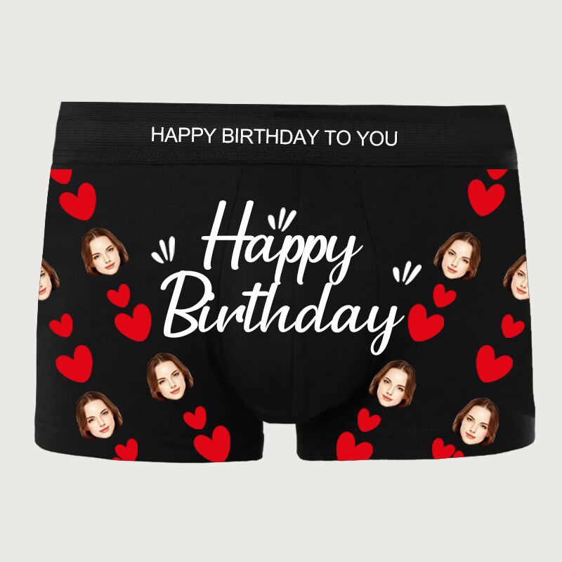 Personalized Photo Men's Underwear Boxer Briefs with Heart Pattern Perfect Present for Birthday