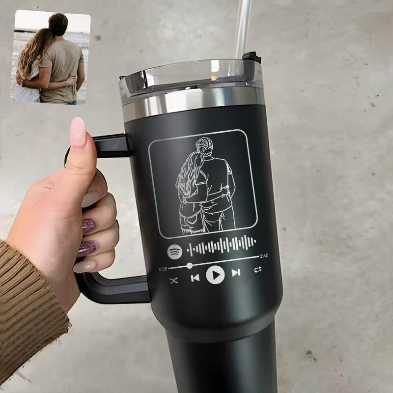 Spotify 写真 イラスト メッセージ 蓋付き ストロー付き 1182ml 真空断熱 保温 保冷 タンブラー オリジナル