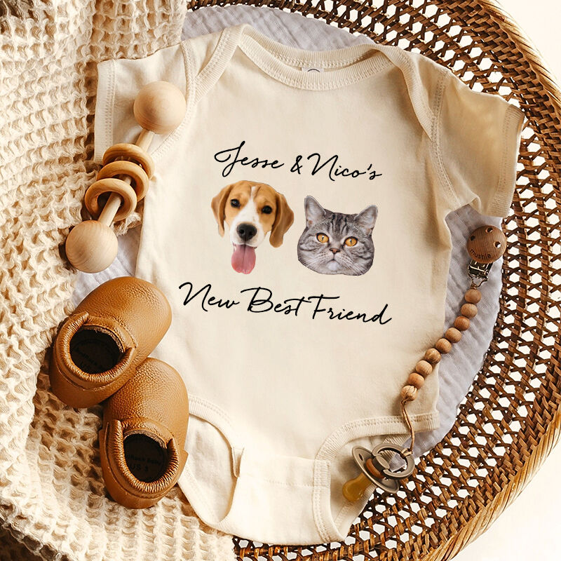 Baby Onesie personalizzato Foto testa di animale domestico Nuovo migliore amico Attraente regalo per la doccia del bambino per gli amanti degli animali domestici