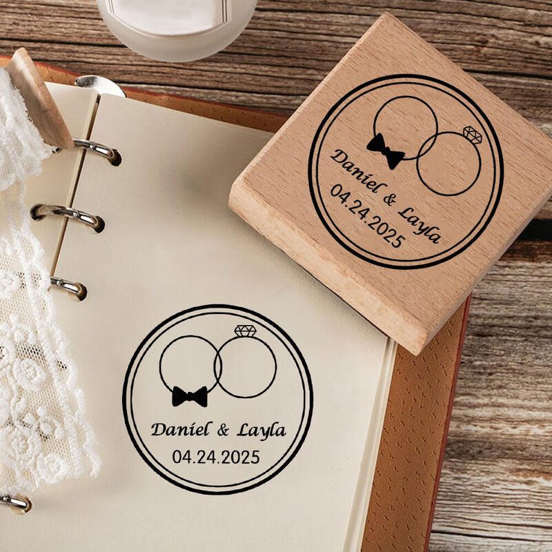 Personalized Wooden Stamp with Ring Pattern Sweet Anniversary Gift for Boyfriend