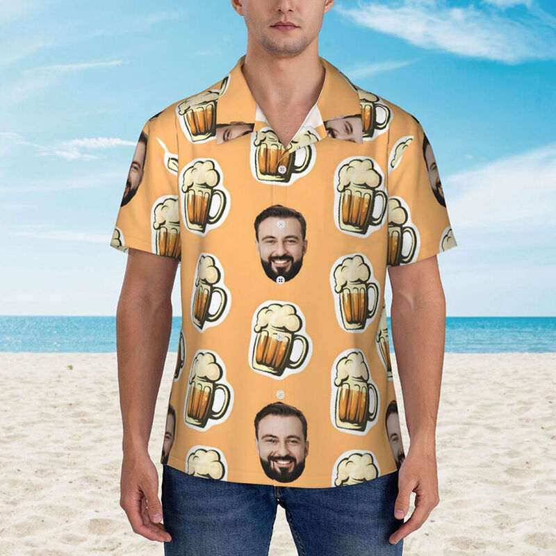 Individuelles Hawaiihemd mit Cartoon-Bier-Prints lässige Kurzarmhemden für Bierliebhaber