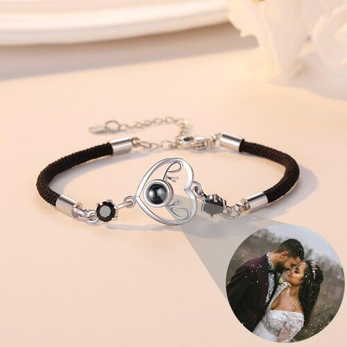 Personalized Photo Projection Bracelet with Black Cord-For Love