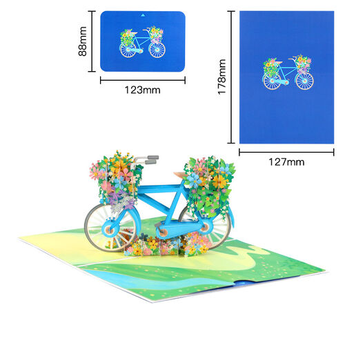 Carte Pop Up 3D Bicyclette et belle fleur Cadeau créatif