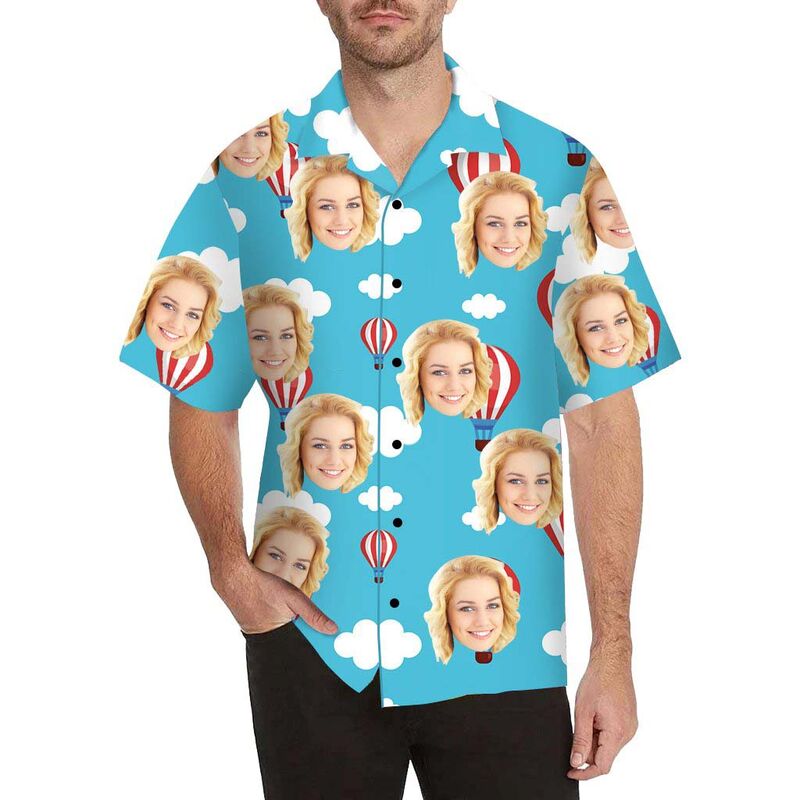 Custom Face Hot Air Balloon Men's All Over Print Hawaiian Shirt