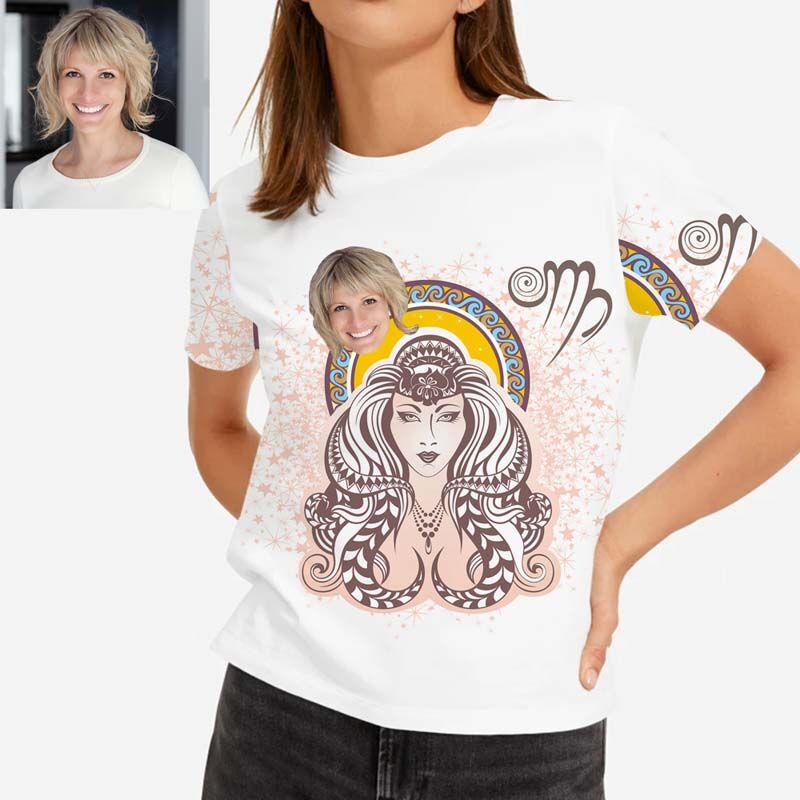 T-shirt hawaïen pour femmes avec visage personnalisé pour Vierge
