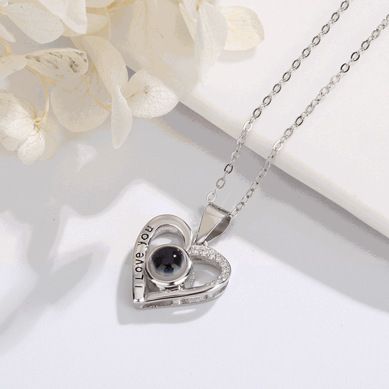 Personalisierte Herz Foto Projektion Halskette Sterling Silber