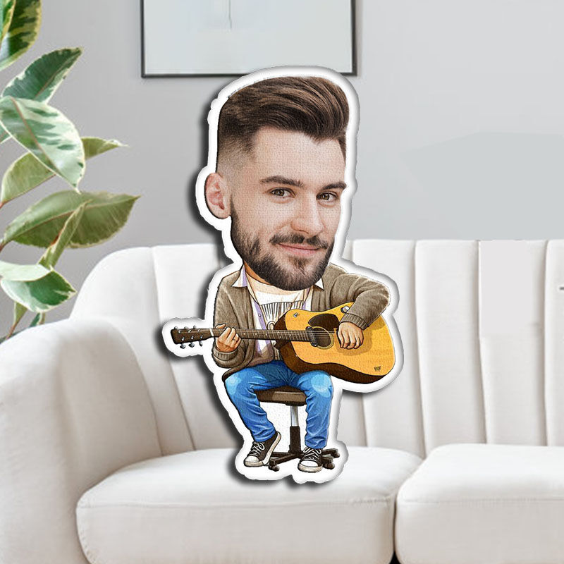 Almohada Personalizada de Foto con Rostro Tocando Guitarra Retrato 3D Regalos Divertidos para Hombres