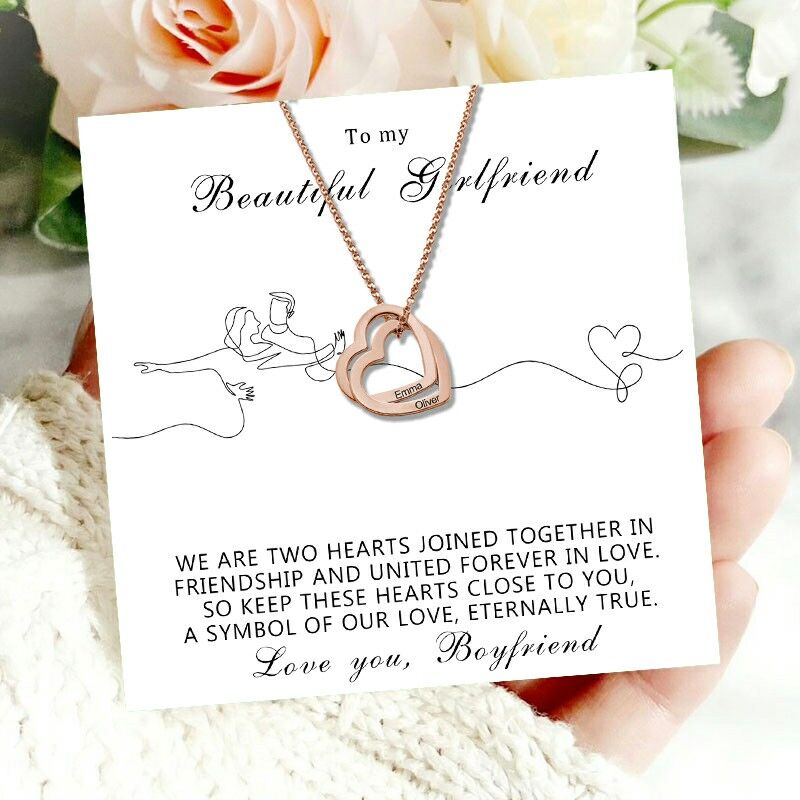 Personalized Name Necklace Gift for Beautiful Girlfriend "Keep These Hearts Close to You"