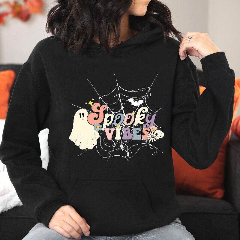 Stylish Hoodie with Spider And Flower Pattern Beautiful Halloween Gift