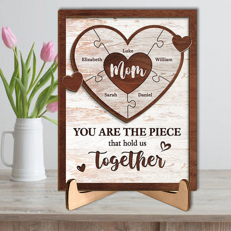 Personalized Name Puzzle Frame The Piece That Holds Us Together Custom Heart Design Wonderful Gift for Best Mom