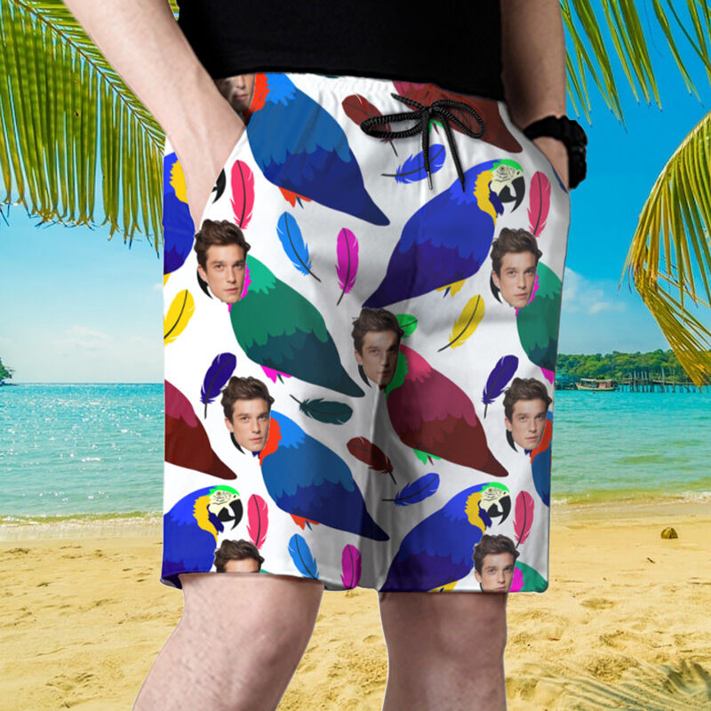 Personalized Picture Men's Beach Shorts with Colorful Feather Pattern Best Gift for Family