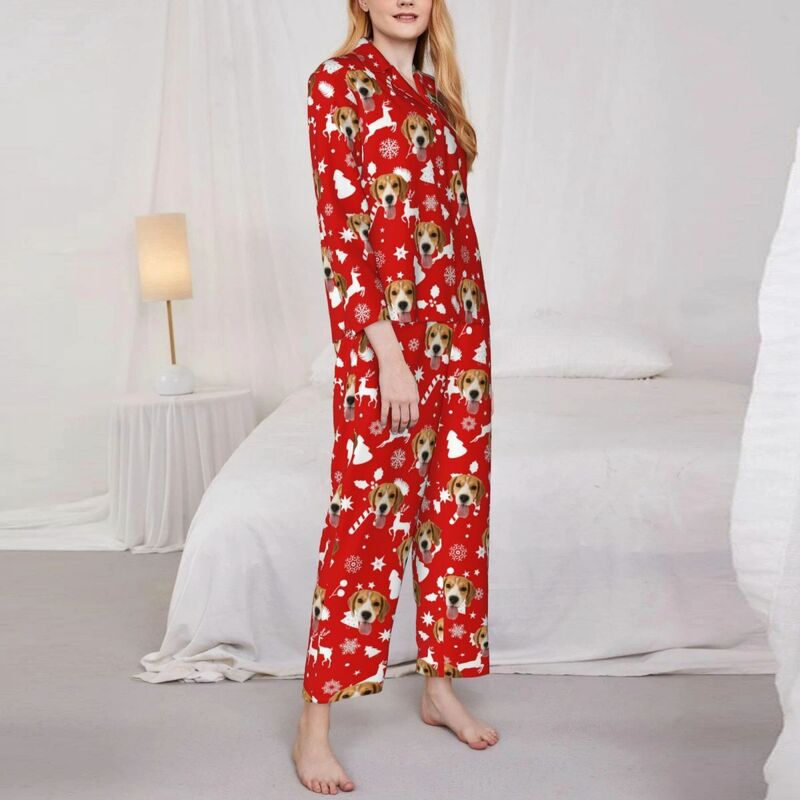 Personalisierte Pyjamas mit individuellem Foto Weihnachtselemente Niedliches Symbol Design Attraktives Geschenk für sie