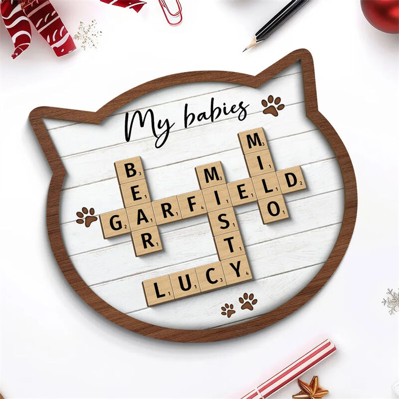 Personalized Scrabble Frame Cat Mom Custom Names Kitten Head Shape Design Perfect Gift for Pet Lovers