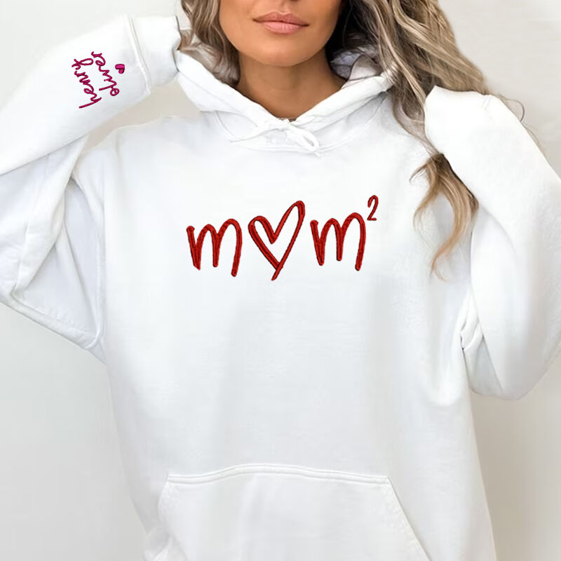 Personalized Hoodie Embroidered Mom with Kids Name on The Sleeve Design Perfect Mother's Day Gift
