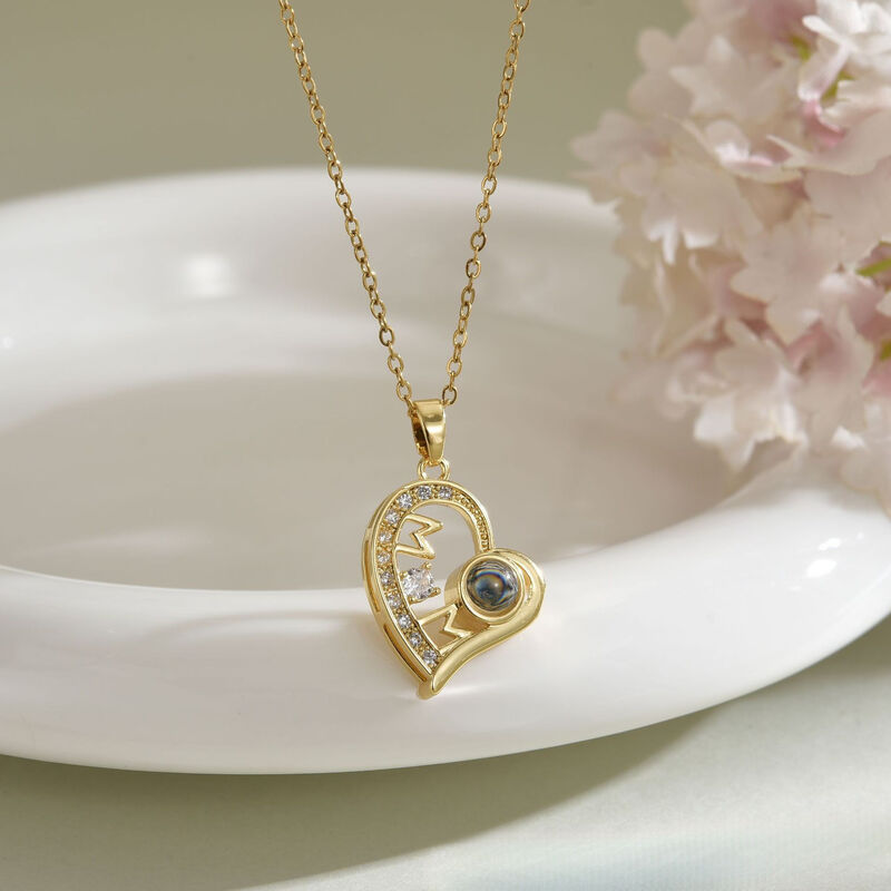 Personalized Heart Shaped Mom Picture Projection Necklace with Diamonds Beautiful Gift for Mother's Day