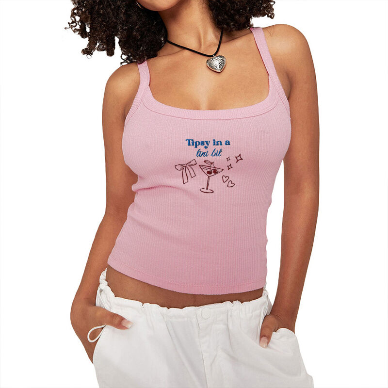 Personalized Tank Top Embroidered Camisole Cherry Cocktail Bow Design Attractive Gift for Her