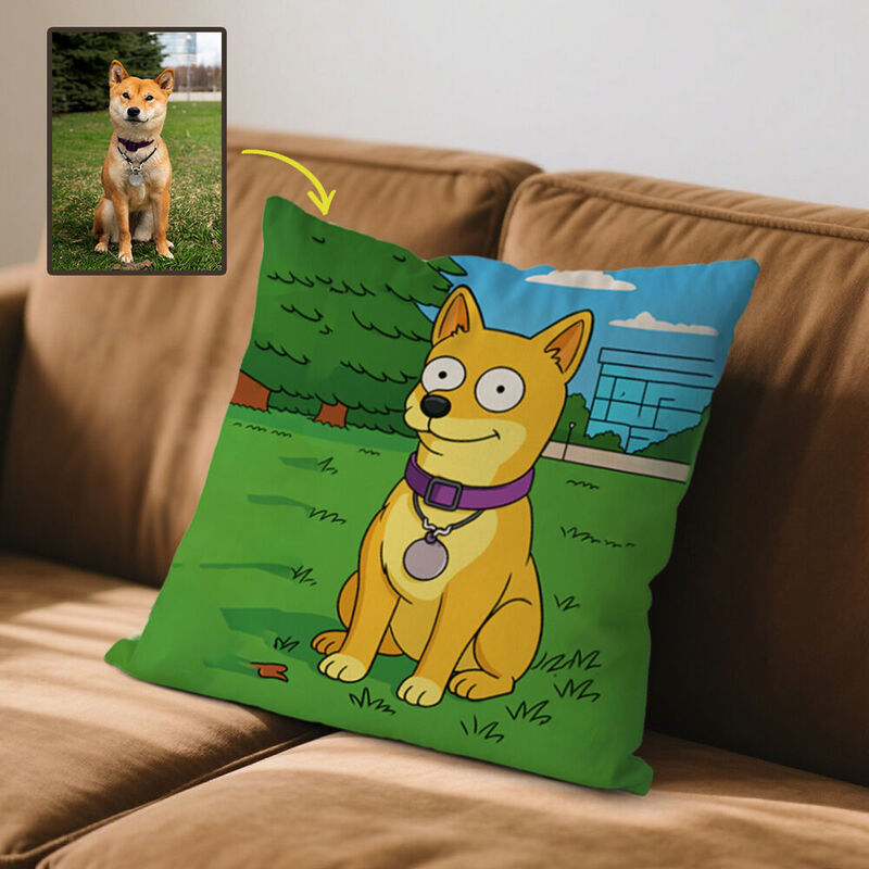 Personlig kudde med tecknad bild i rolig stil mors dag-present till mamma