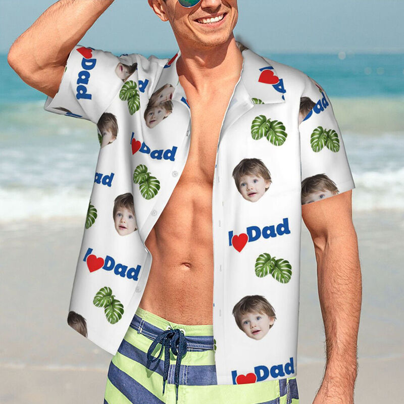 "I Heart Dad" Personalized Hawaiian Shirt Special Father's Day Gift for Dad