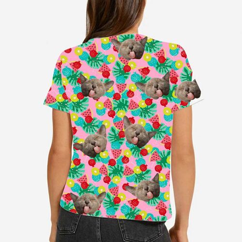 Custom Pet Face Women's Hawaiian T-Shirt With Colorful Fruits