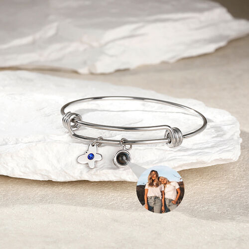 Personalized Projection Photo Bracelet with Custom Birthstone Butterfly Charm