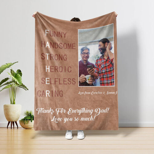 Custom Picture And Engraved Blanket Unique Present for Father "Love You So Much"
