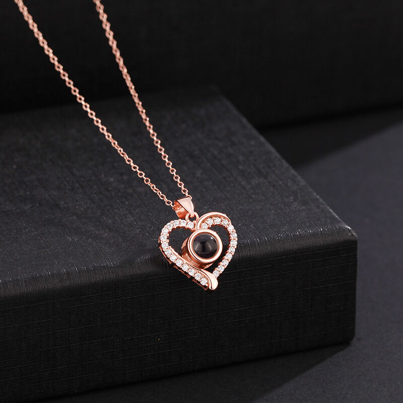 Sterling Silber personalisierte Herz Projektion Halskette mit Diamanten für Frauen