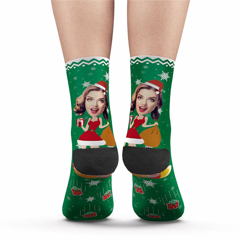 Custom Face Pattern Socks With Red Skirt And Christmas Gift Pattern for Girl