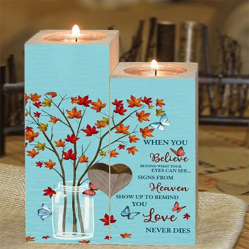 Wooden Candle Holder Gift for Mother's Day "Love Never Dies"