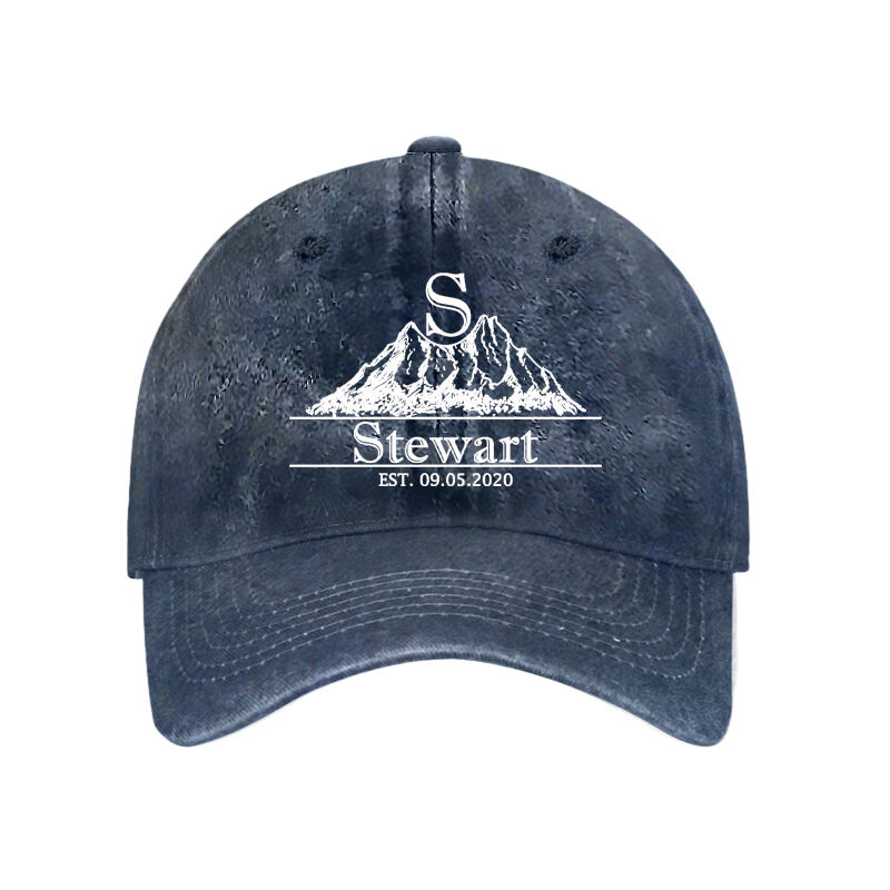 Personalized Hat with Custom Name and Date Mountain Line Design Stylish Birthday Gift