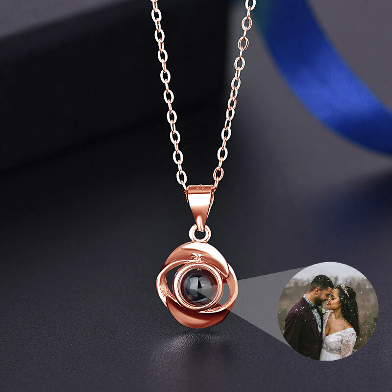Sterling Silver Personalized Photo Projection Necklace- To Lover-Love Rose