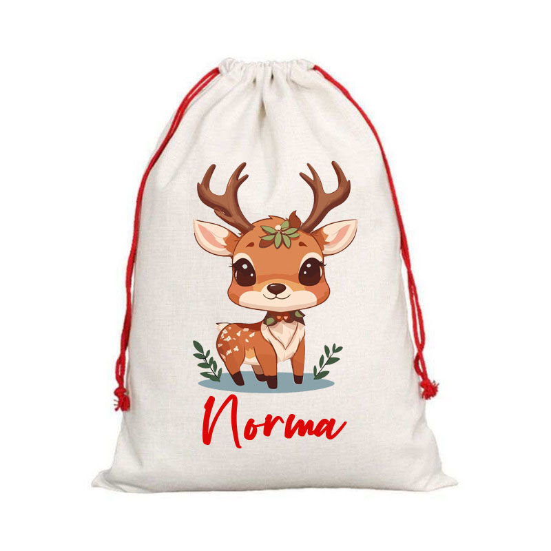 Personalised Santa Sack Cute Deer Custom Name Christmas Gift Bag