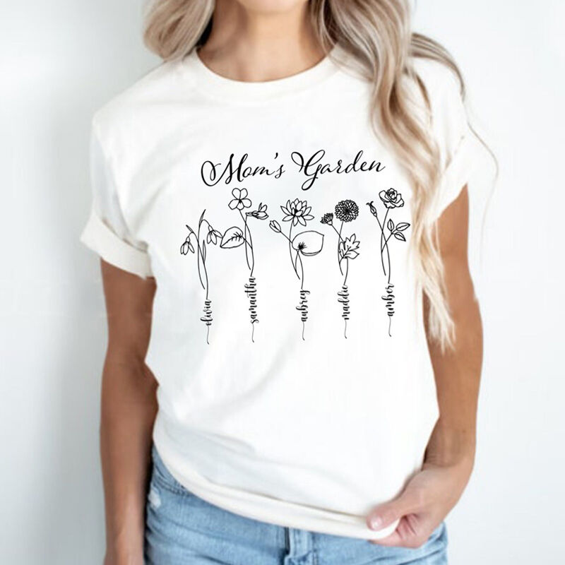 Personalized T-shirt Mom's Garden Beautiful Birth Flower Design with Custom Names Gift for Mother's Day