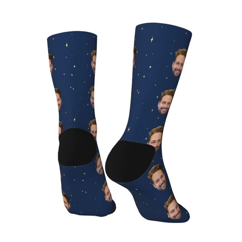 Customized Face Socks Dark Blue Starry Sky Socks for Him