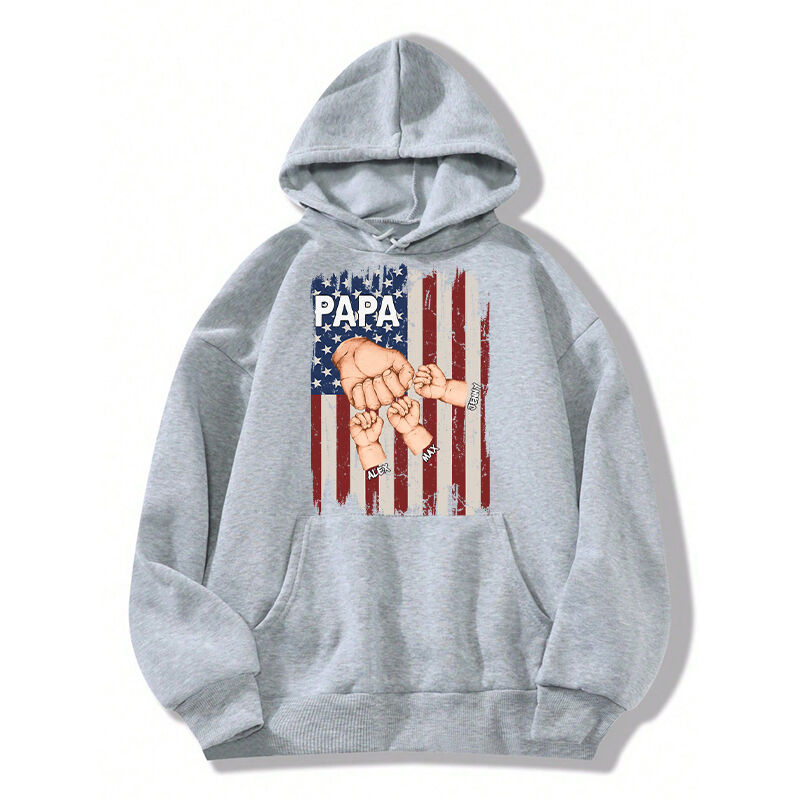 Personalized Hoodie Fist Bump Stars and Stripes Pattern Design with Custom Names Cool Gift for Father's Day