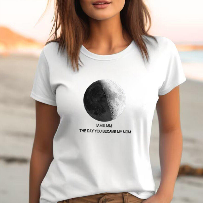 Personalisiertes T-Shirt benutzerdefinierte besondere Datum Mondphase Design einzigartiges Geschenk für liebe Mama oder geliebten Menschen