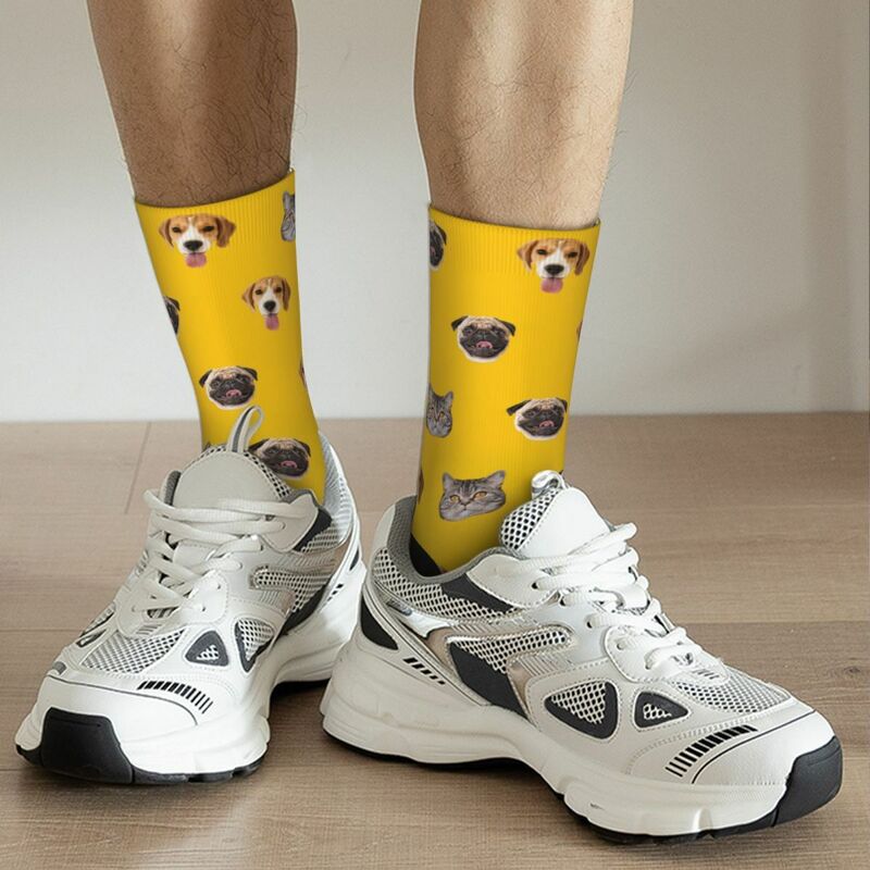 Personalized Face Socks with Multiple Pet Photos Funny Mid-Calf Socks for Pet Family Gifts